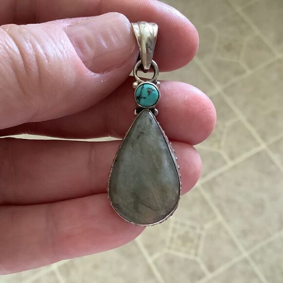 NWOT 𝅺sterling SILVER 925 LABRADORITE/TURQUOISE WOMAN PENDANT​ - Picture 5 of 11